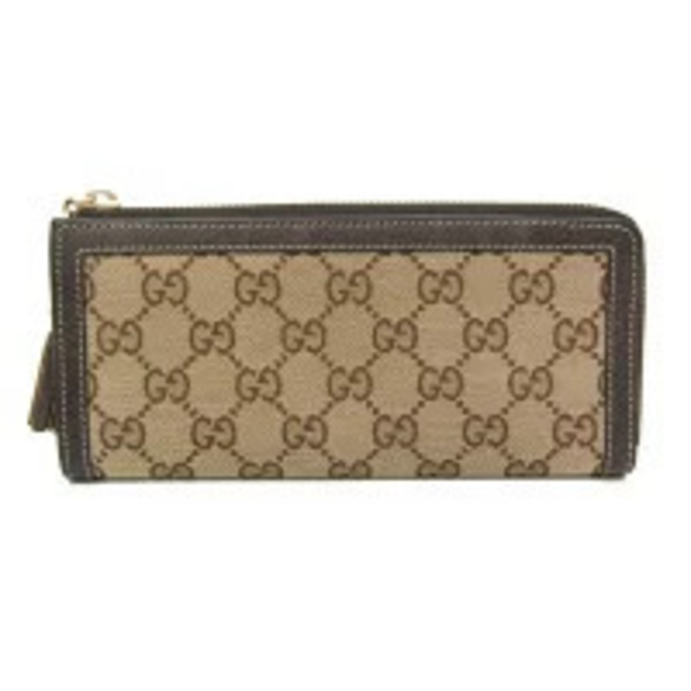Gucci GG Canvas Zip Wallet Leather Beige Brown